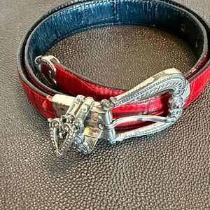 Brighton Red and Black Reversible Leather Belt with Heart Silver Buckle size Sm